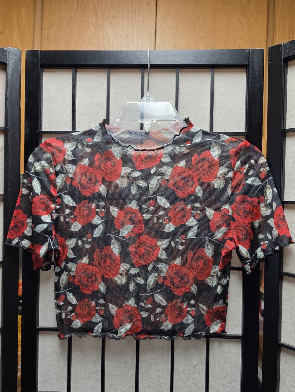 🌹 Rose Mesh Stretchy Crop Top Juniors M Womens S